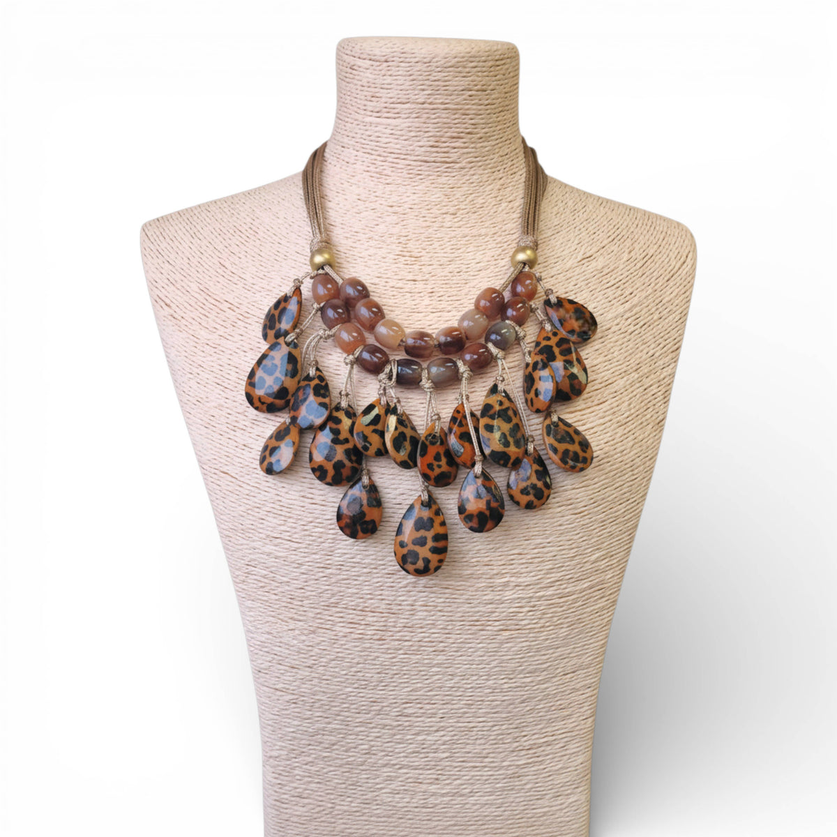 Bijoux Envie Statement Jewelry - Animal Print Beaded Bib Necklace | Fall Statement Jewelry