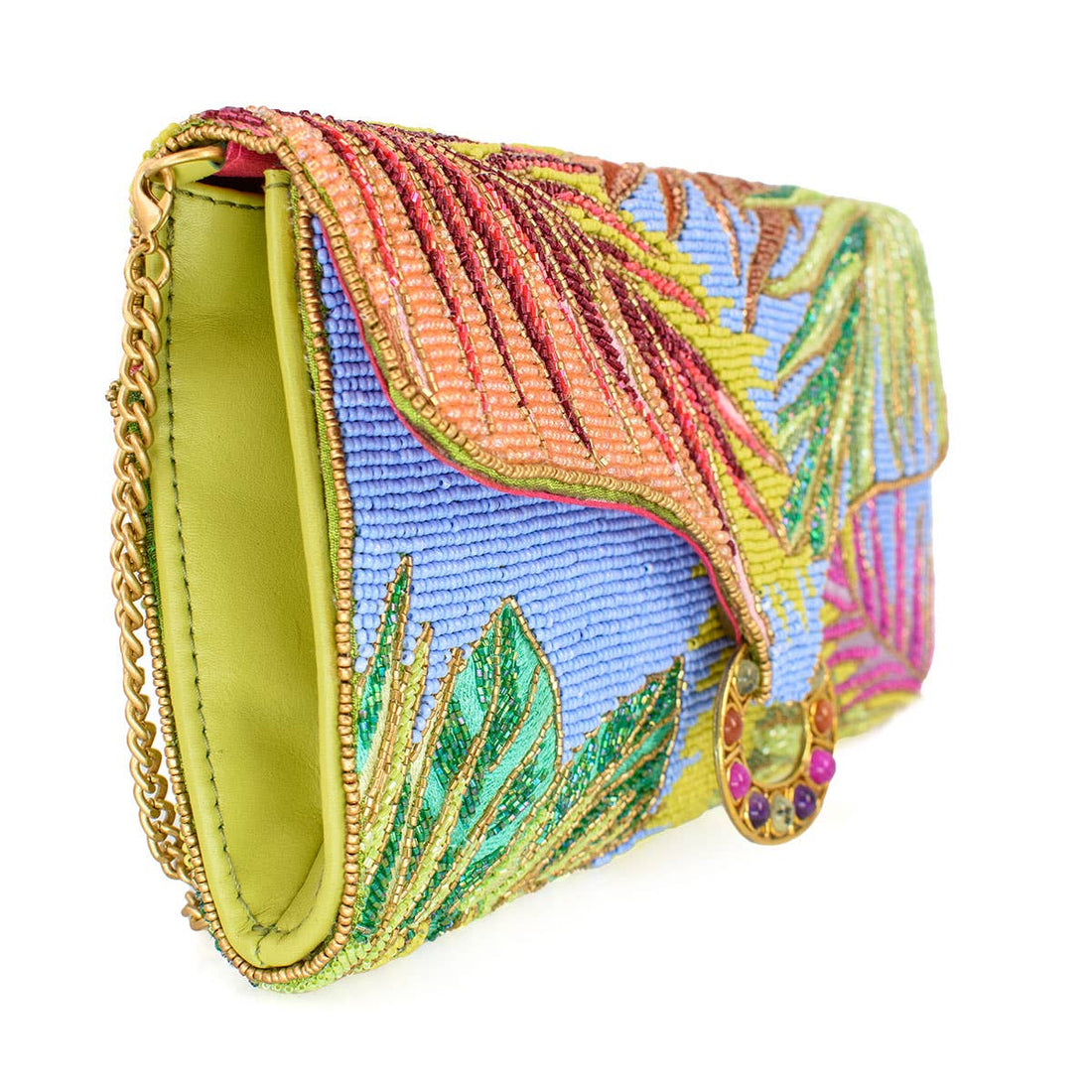 Mary Frances Accessories - Tropics Palm Beaded Palm Fronds Crossbody/Clutch Handbag