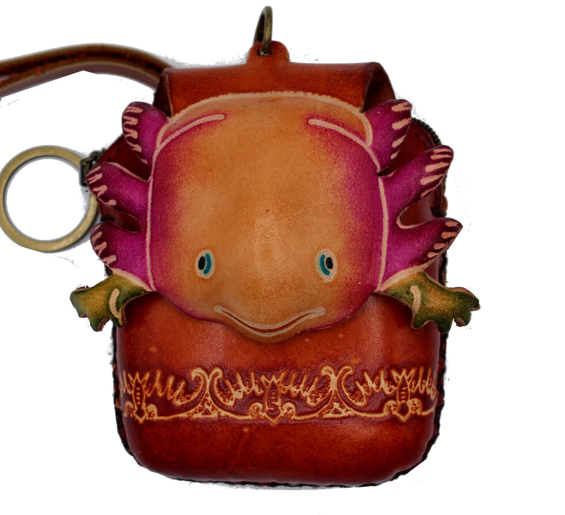 Sunflower Handmade leather inc - Handmade leather coin purse wallet Axolotl