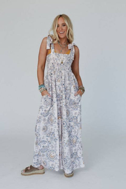 Three Bird Nest - Whimsical Bloom Wide Leg Jumpsuit - Ivory