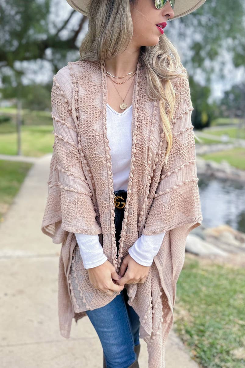 AMOLI - Nude 3D Textured Open Front Soft Kimono Cover UP