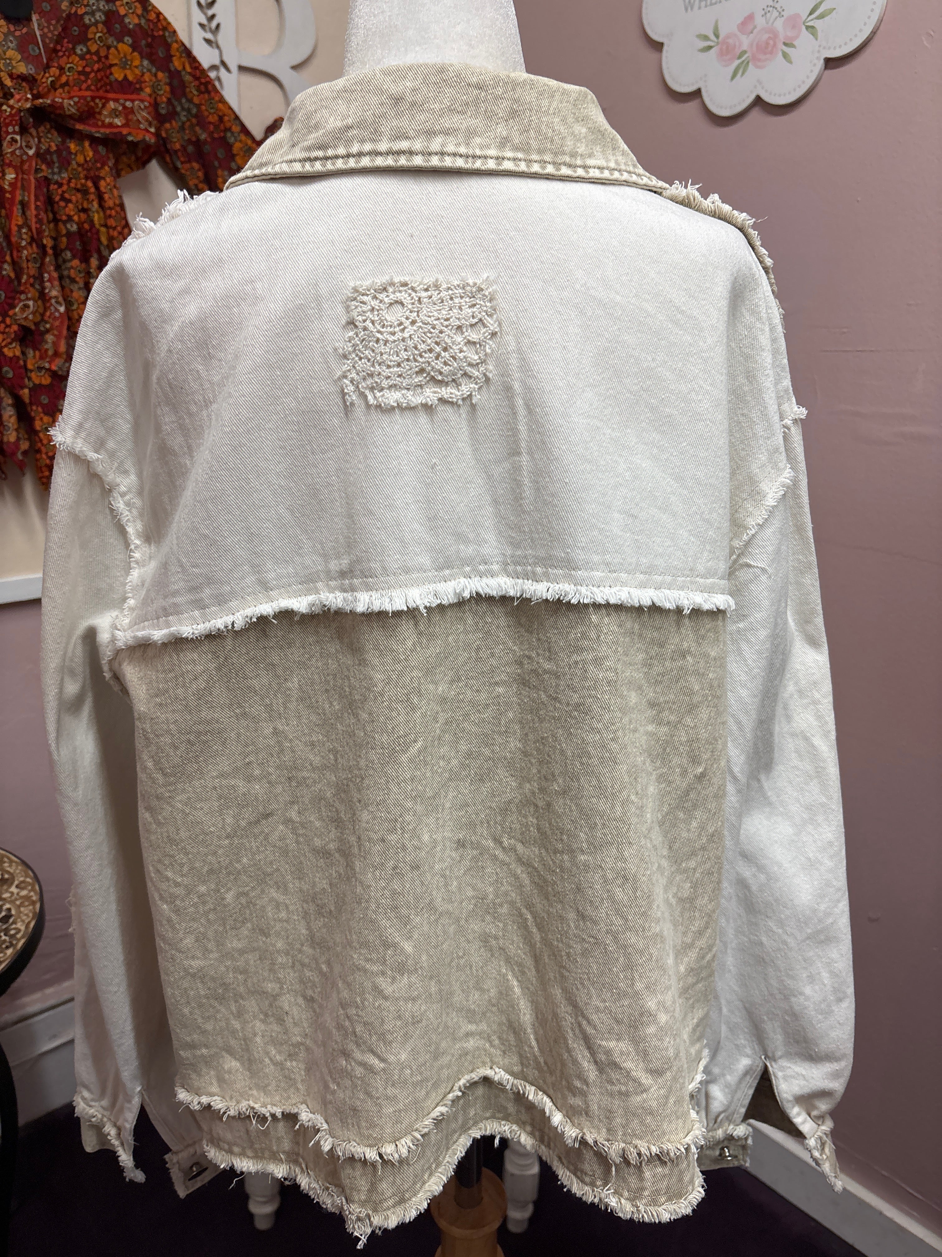 Cutie Judy- Tan and Cream denim and lace jacket