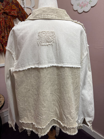 Cutie Judy- Tan and Cream denim and lace jacket
