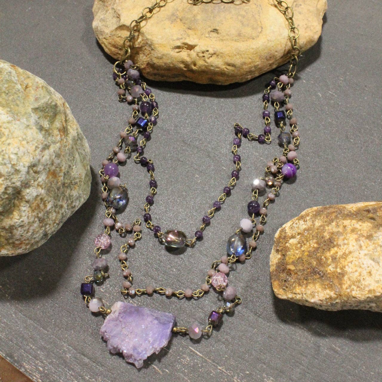 The Primitive Peddler, Inc. - Best In Show Plum Stone Layered Necklace