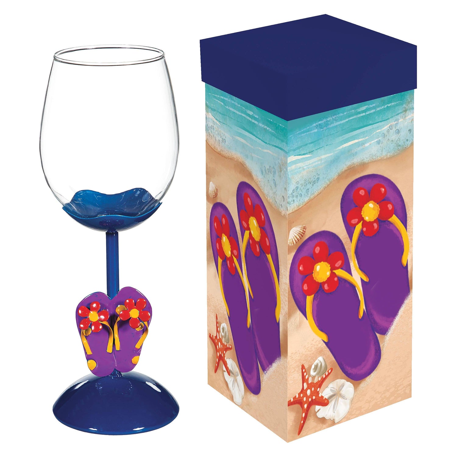 Evergreen Enterprises - Coastal Flip Flops Wine Glass, 17oz, Gift Box