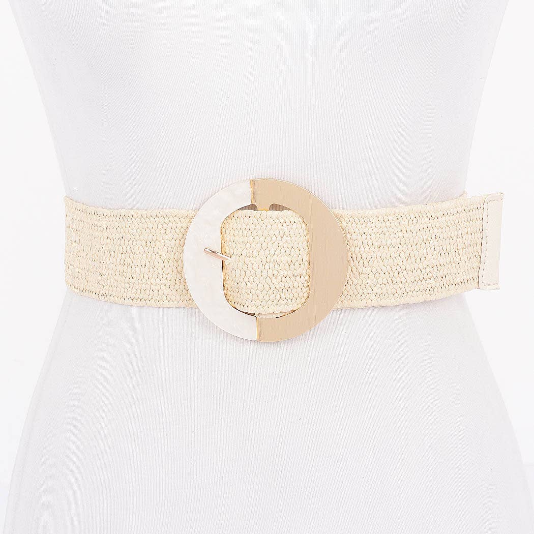 3AM BY H&amp;D ACCESSORIES - Faux Straw Marble Metal Buckle Stretch Belt