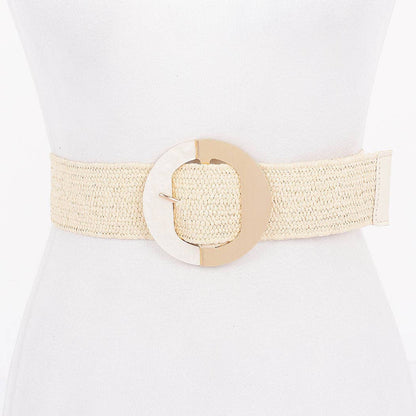 3AM BY H&amp;D ACCESSORIES - Faux Straw Marble Metal Buckle Stretch Belt