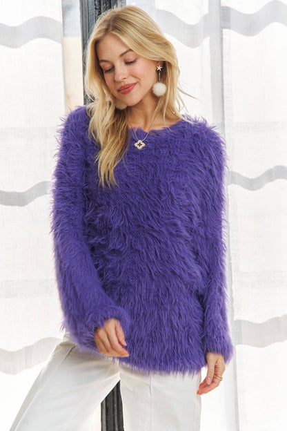 ADORA LA -  BOAT NECK SOFT FUZZY SWEATER TOP