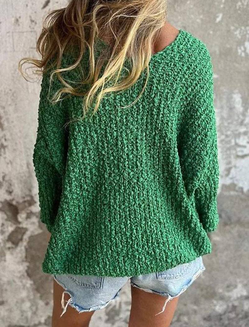 Masyal - Knit V-Neck Relaxed Long Sleeve Sweater