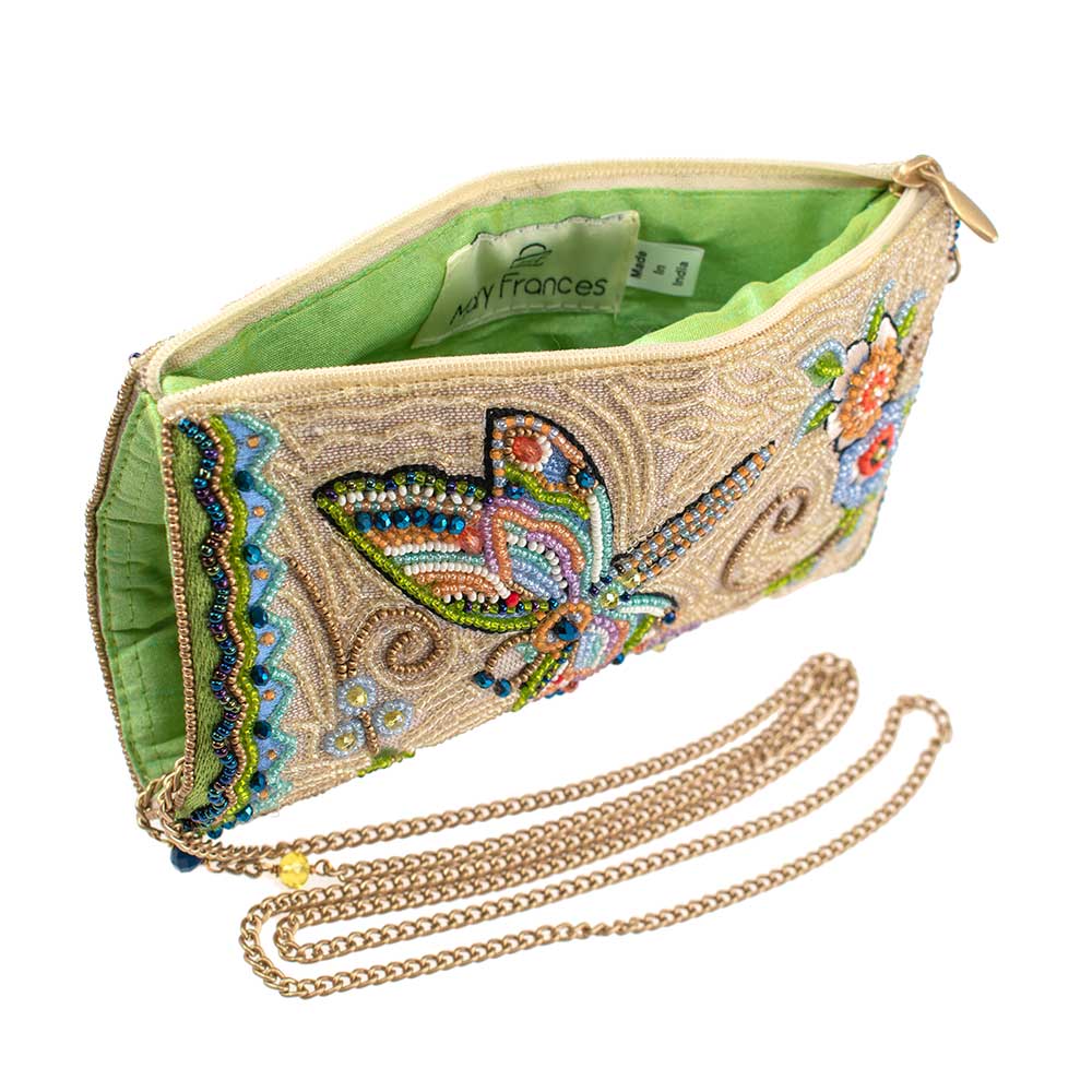 Mary Frances Accessories - Soaring Spirit Beaded Dragonfly and Floral Crossbody Bag