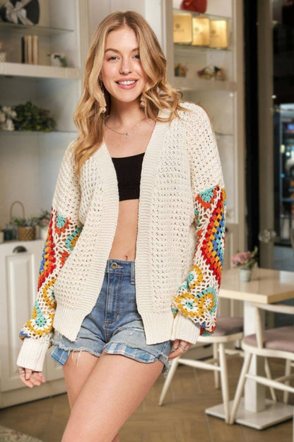 ADORA LA - MULTI COLOR SLEEVE CROCHET CARDIGAN