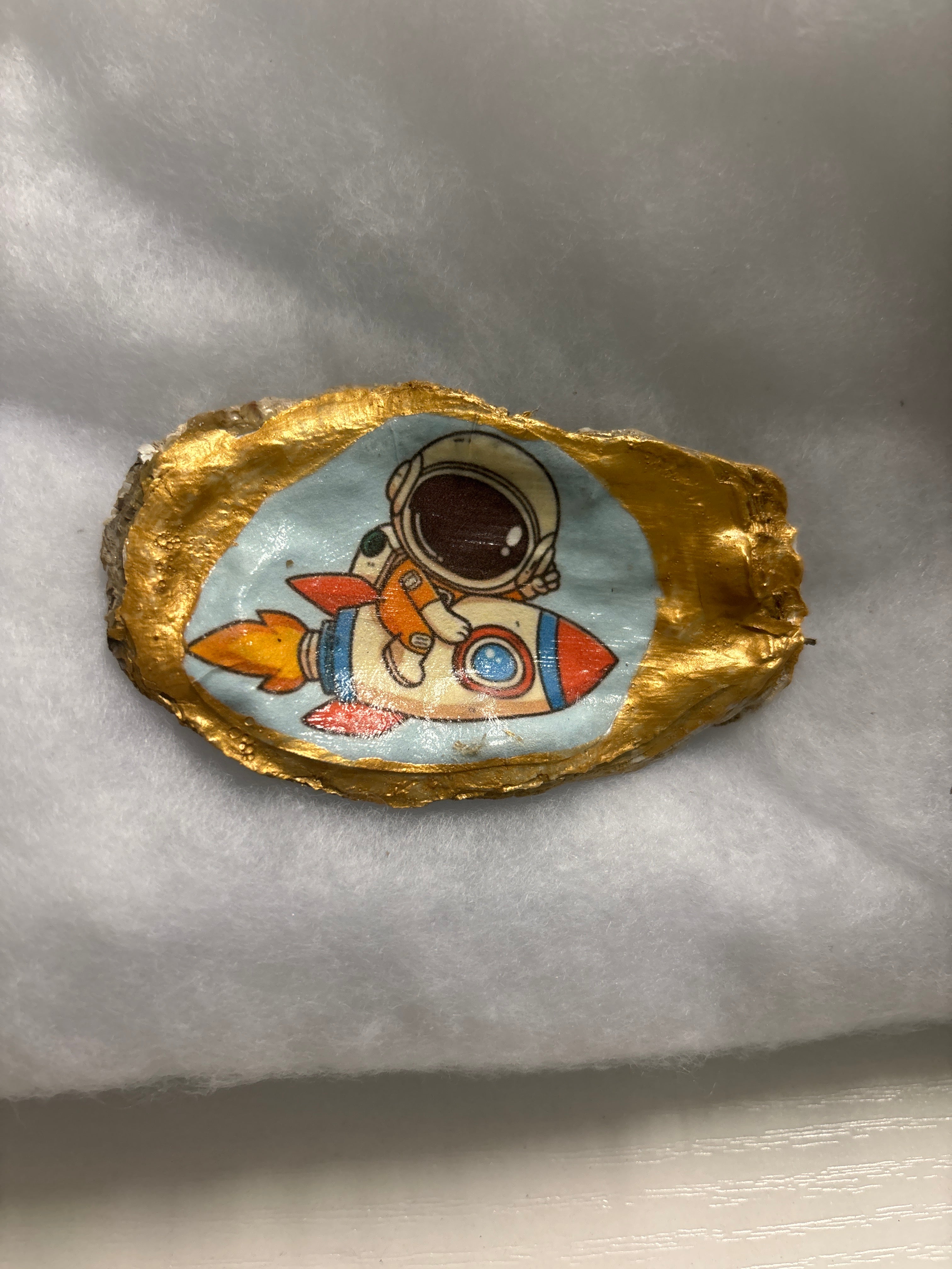 Hand Decoupaged and Painted Oyster Shells