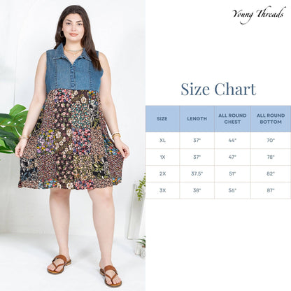 Young Threads - Rustic Summer Denim Short Dress with Print Patches