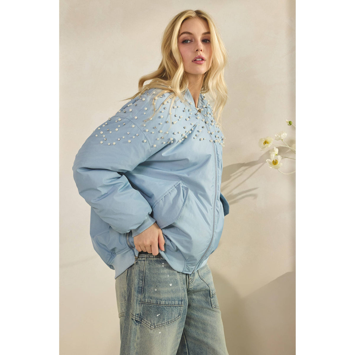 Veveret - Rhinestone Oversize Bomber Jacket