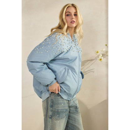 Veveret - Rhinestone Oversize Bomber Jacket