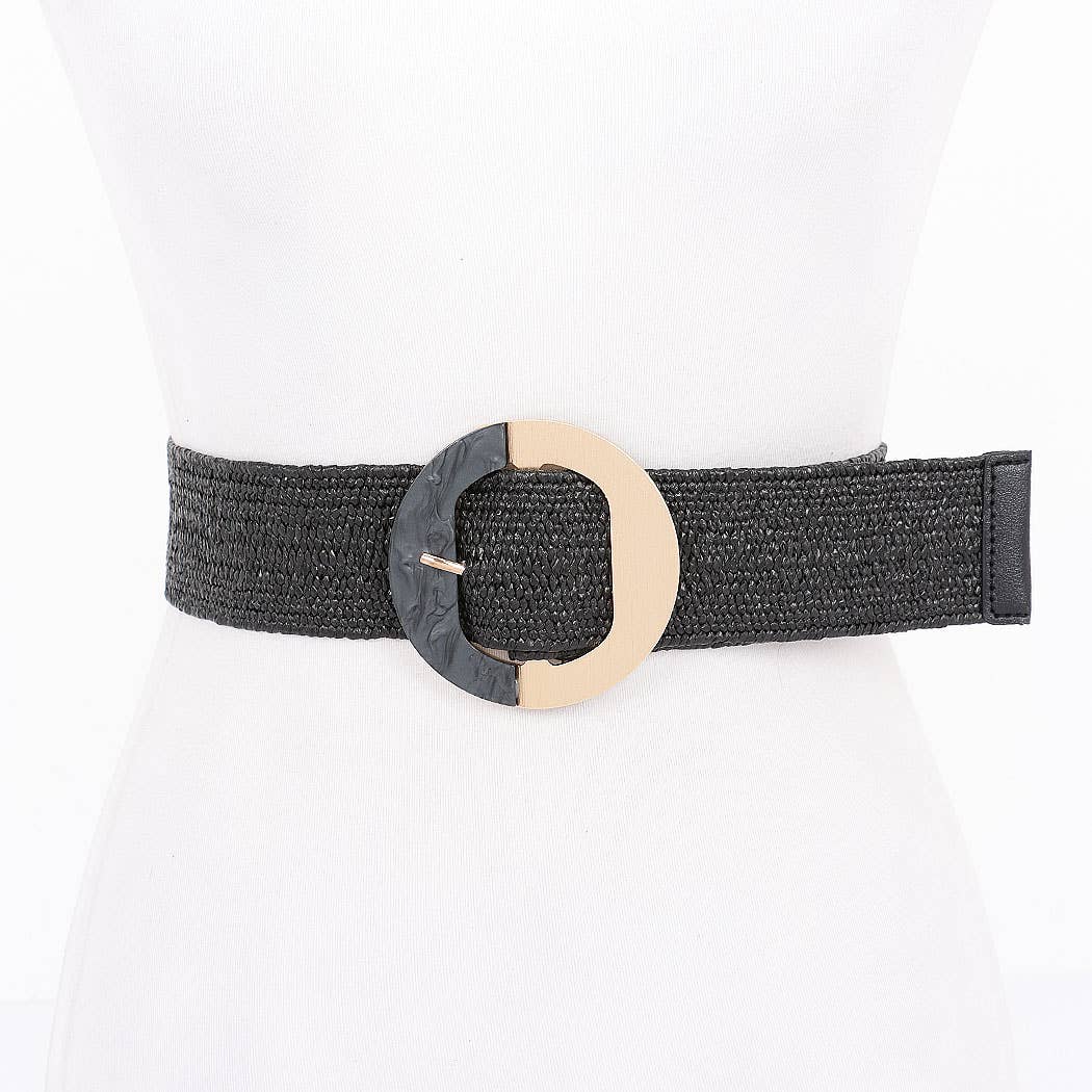 3AM BY H&amp;D ACCESSORIES - Faux Straw Marble Metal Buckle Stretch Belt