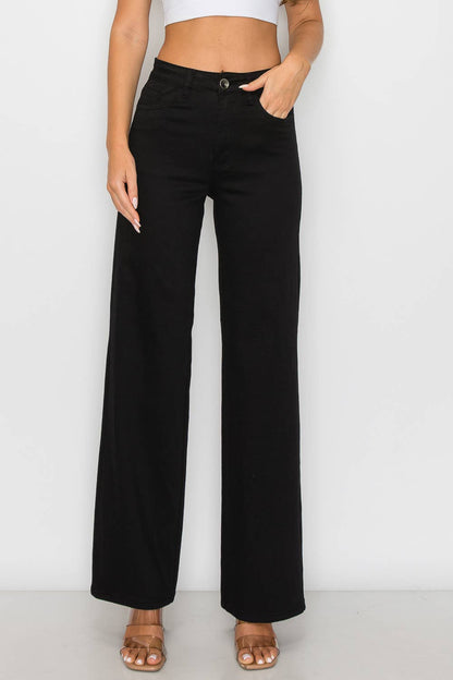 Denim Zone U.S.A. - LVB-200 BLACK HIGH WAISTED STRETCHY WIDE LEGS JEANS