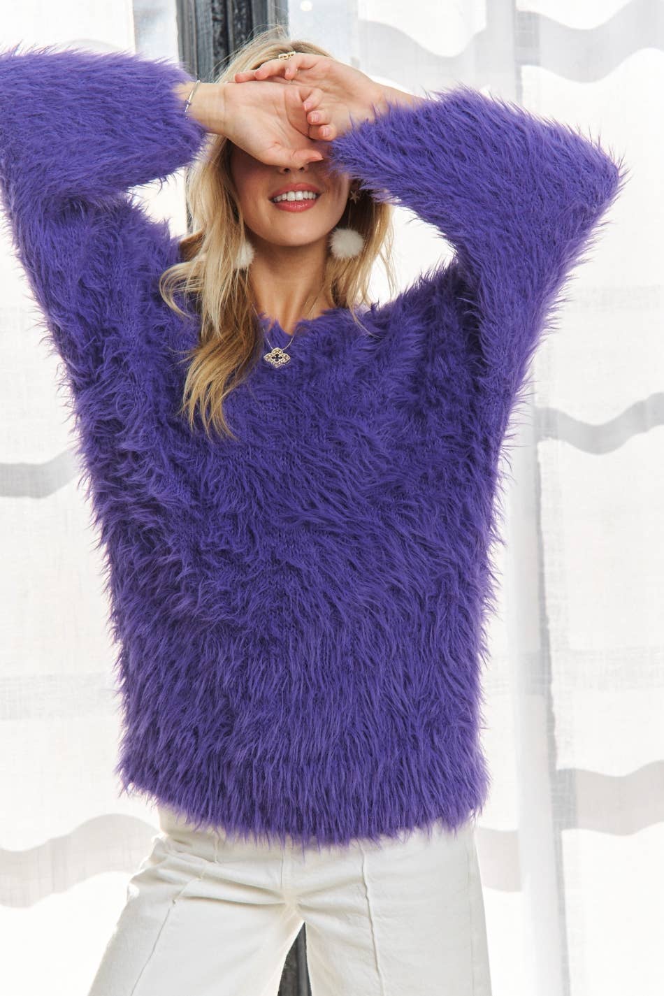 ADORA LA -  BOAT NECK SOFT FUZZY SWEATER TOP