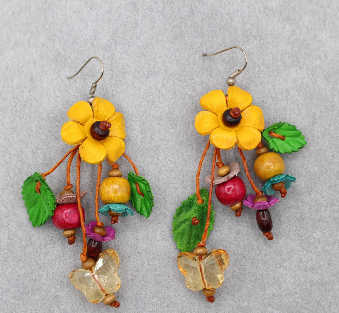  Assorted color leather flower earring