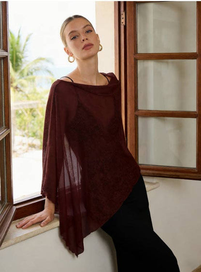 Suhkasana - Sheer Chiffon Poncho Top Batwing Resort Cover Up