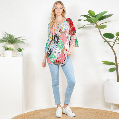 - The Bohemian Patchwork Peasant Top