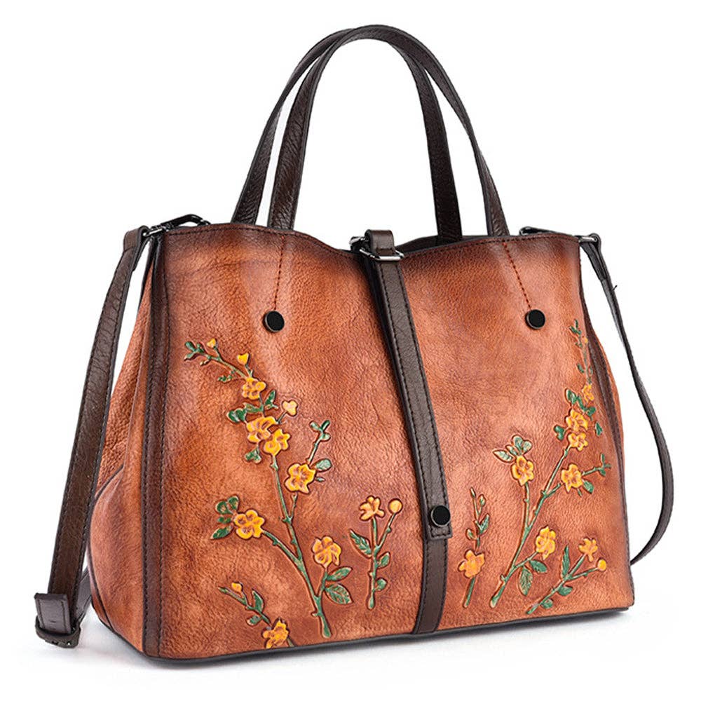 Floral Design Leather Bag