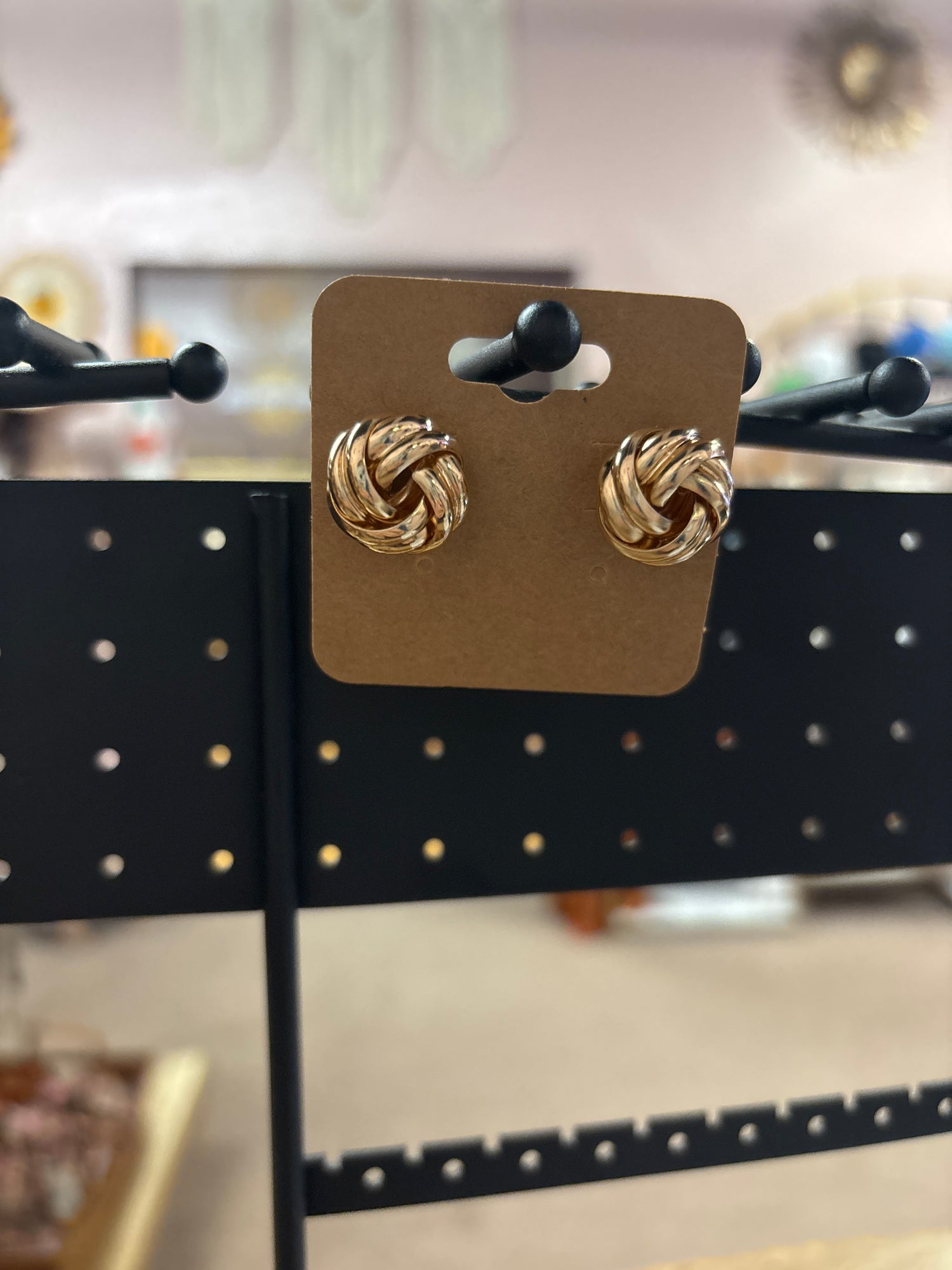 OhHeyBec--Clip on Gold knot stud earrings