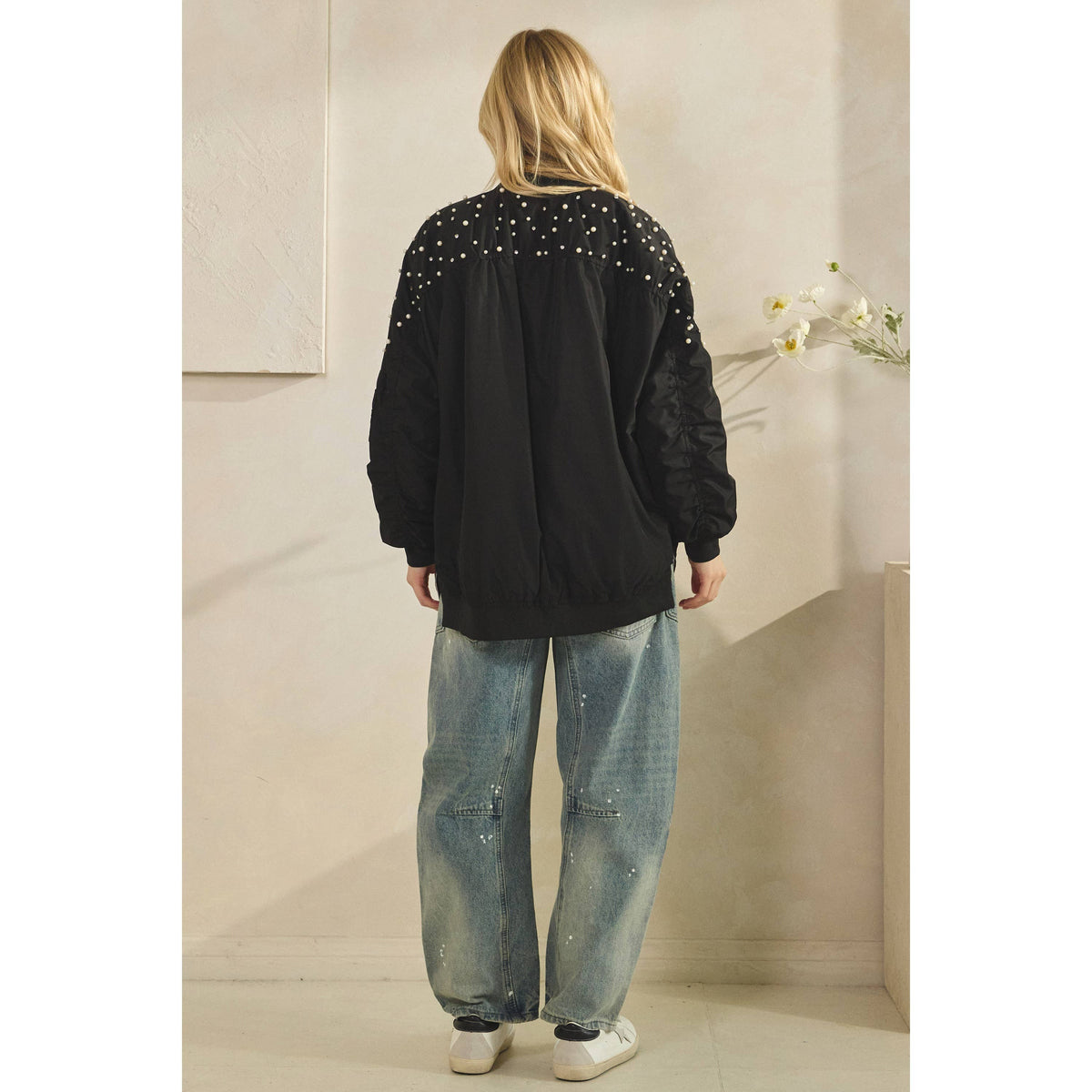 Veveret - Rhinestone Oversize Bomber Jacket