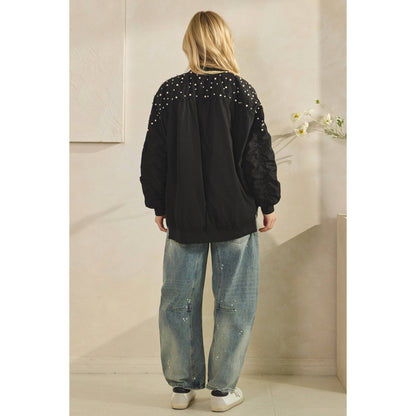 Veveret - Rhinestone Oversize Bomber Jacket