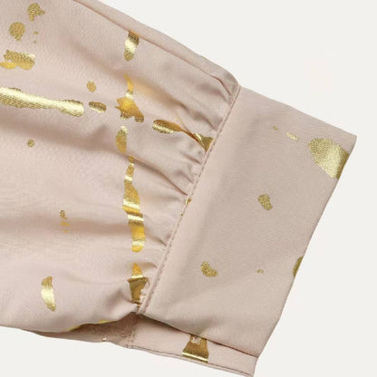 The Moment Collection - Light Khaki Metallic Gold Pattern Collared Butto-Up  Shirt