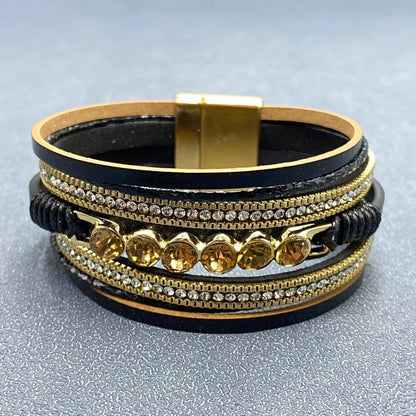 Mio Queena - Sparkling Rhinestones Multi-layer Leather Bracelet