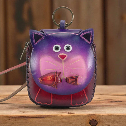 Sunflower Handmade leather inc - E502 Handmade Leather Cat Wristlet Coin purse wallet