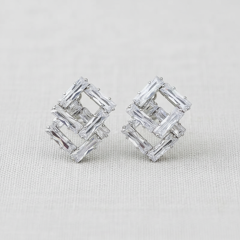 camilla dovey - Geometric Silver Hollow Square Earrings