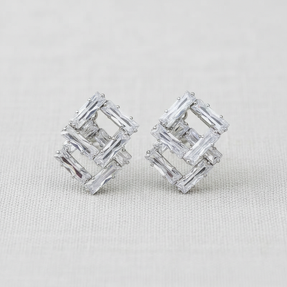 camilla dovey - Geometric Silver Hollow Square Earrings