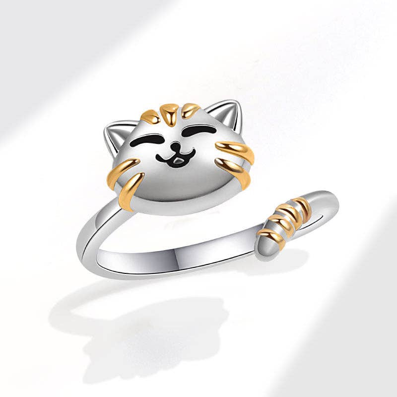 Perimade &amp; Co. LLC - Dainty Cat Anxiety Fidget Spinner Band Ring in Solid Copper