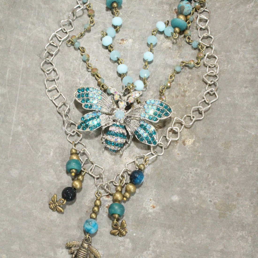 The Primitive Peddler, Inc. - Bumble Bee Bling Teal Layered Necklace