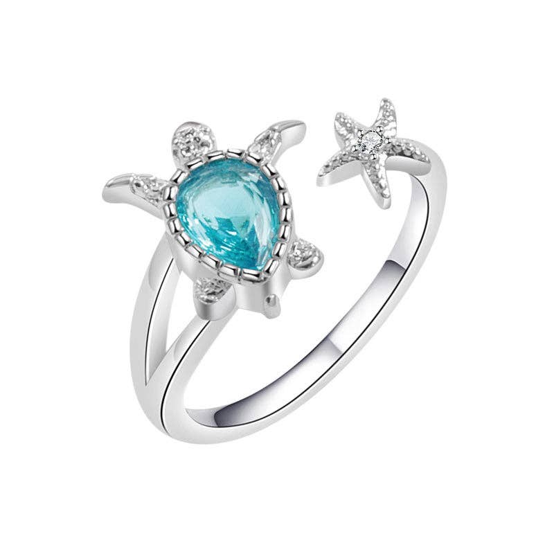 Perimade &amp; Co. LLC - Cute Blue Sea Turtle Starfish Stacking Ring in Solid Copper