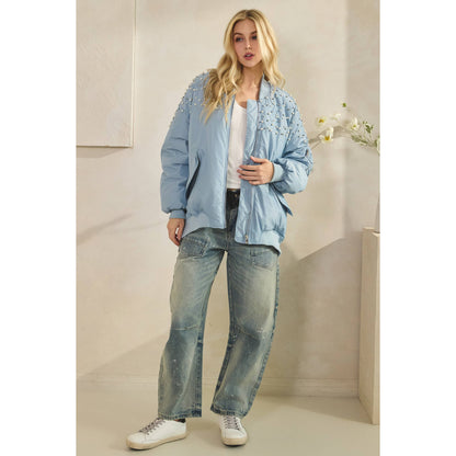 Veveret - Rhinestone Oversize Bomber Jacket