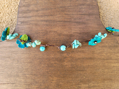  - Leather flower necklace with crystal stone choker