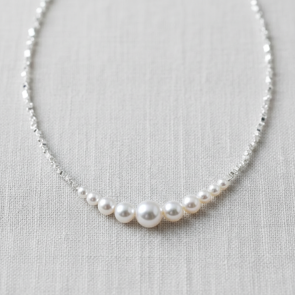 camilla dovey - Gradient Pearl Necklace with Silver Charm
