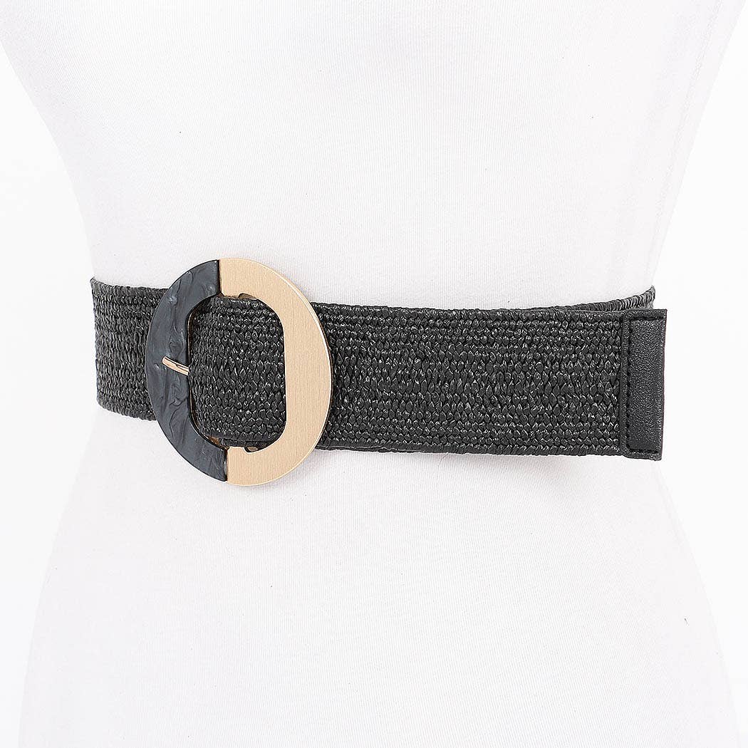 3AM BY H&amp;D ACCESSORIES - Faux Straw Marble Metal Buckle Stretch Belt