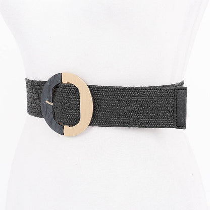 3AM BY H&amp;D ACCESSORIES - Faux Straw Marble Metal Buckle Stretch Belt