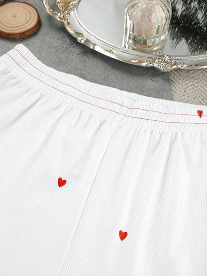 UZ Wholesale Store - High Waisted Long Sleeves Elasticity Heart Print See-Through Split-Joint Round-Neck Two Pieces Set