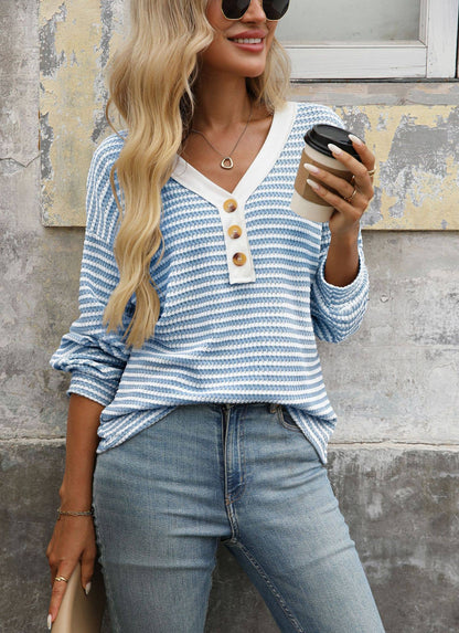 Hope &amp; Sunshine - Color Block Button V-Neck T-Shirt