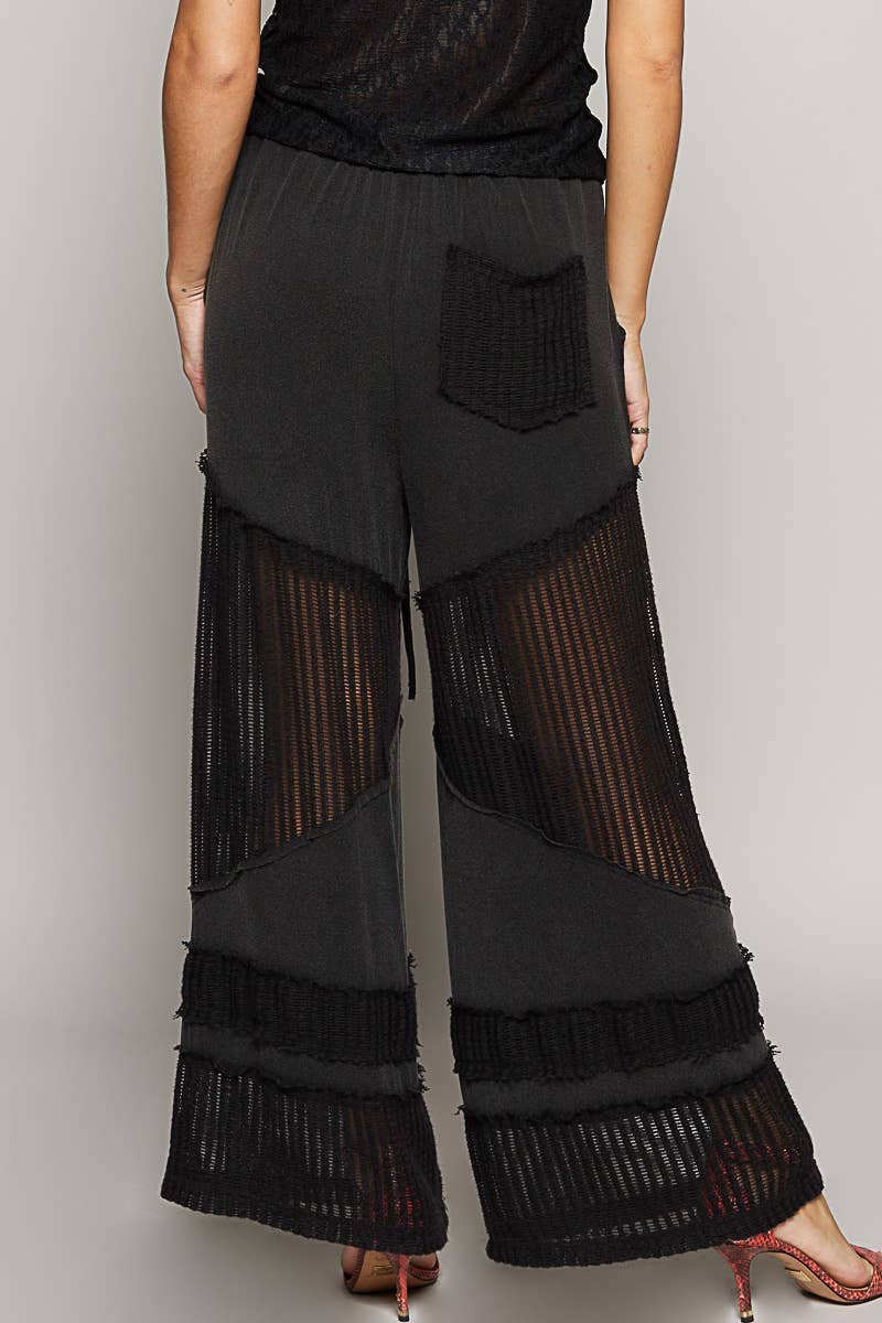 Pol Clothing - Contrast see through elastic waist knit culottes pants