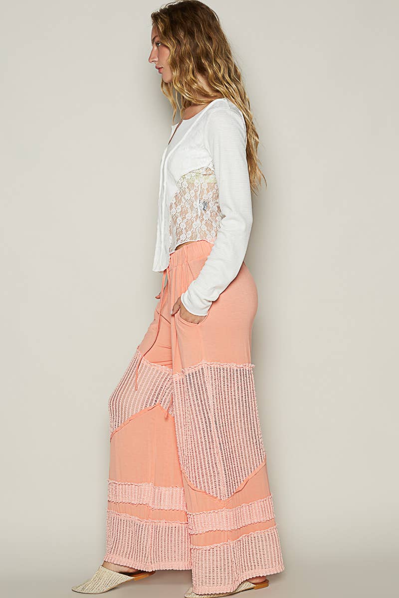 Pol Clothing - Contrast see through elastic waist knit culottes pants
