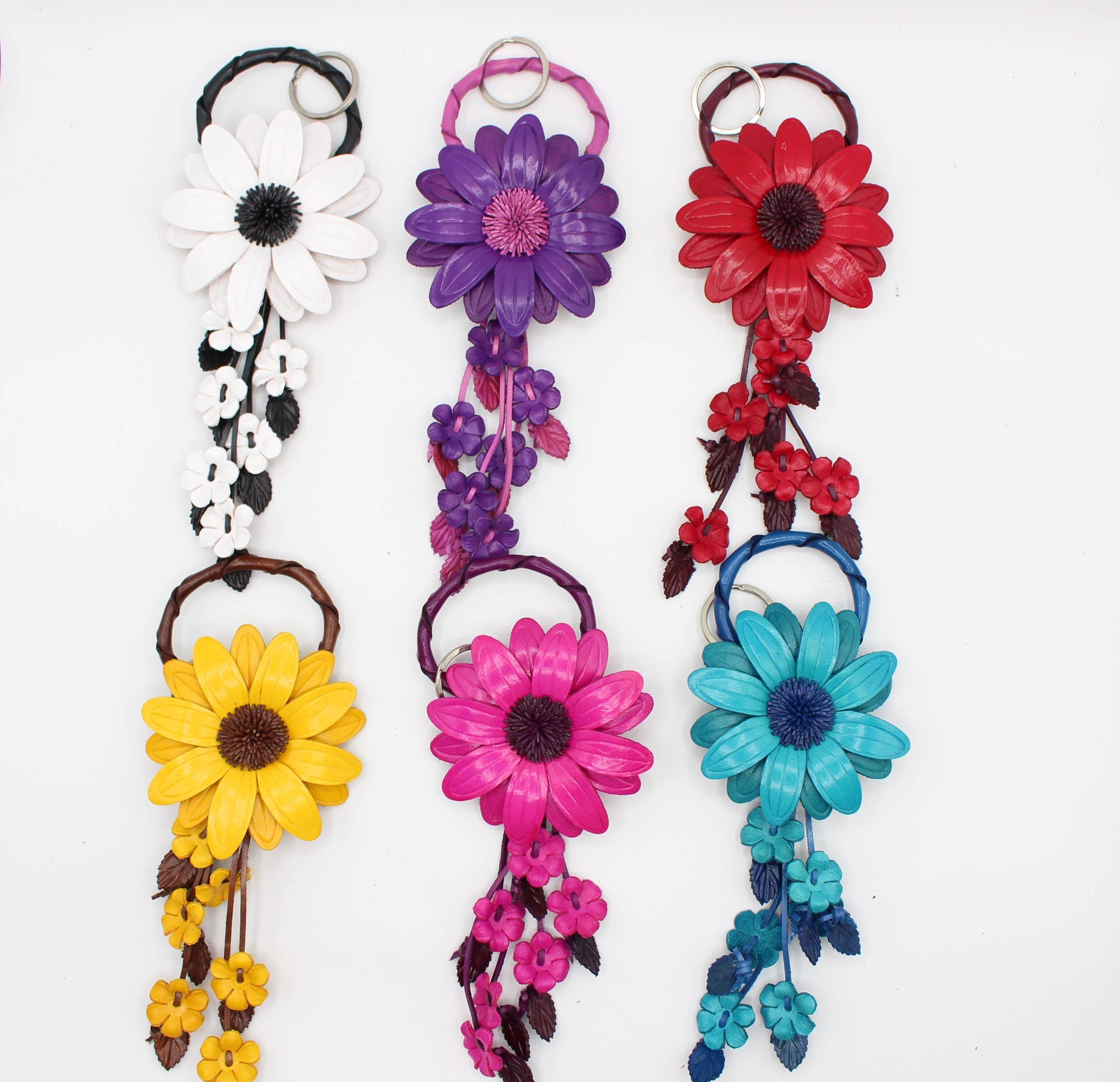 - Large Leather Sunflower Keychain Bag Charm