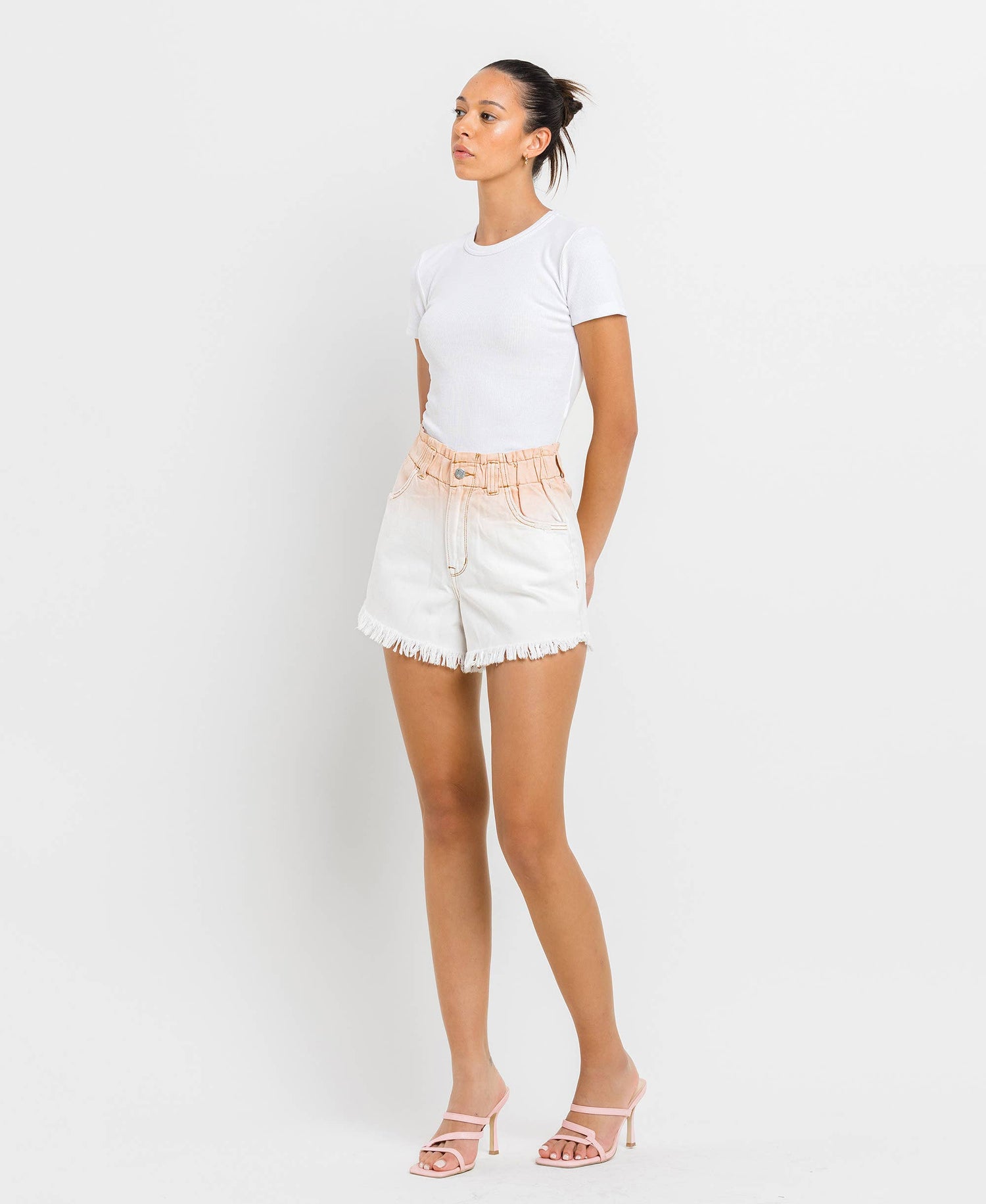 VERVET by FLYING MONKEY - SUPER HIGH RISE PAPERBAG WAISTBAND OMBRE SHORTS V2771
