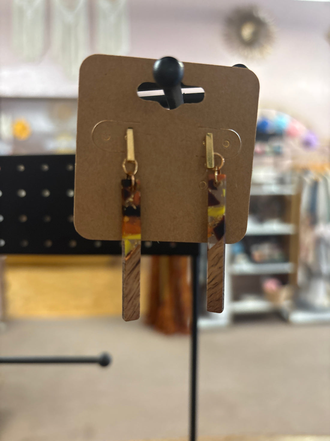OhHeyBec--Small wood and resin dangle earrings