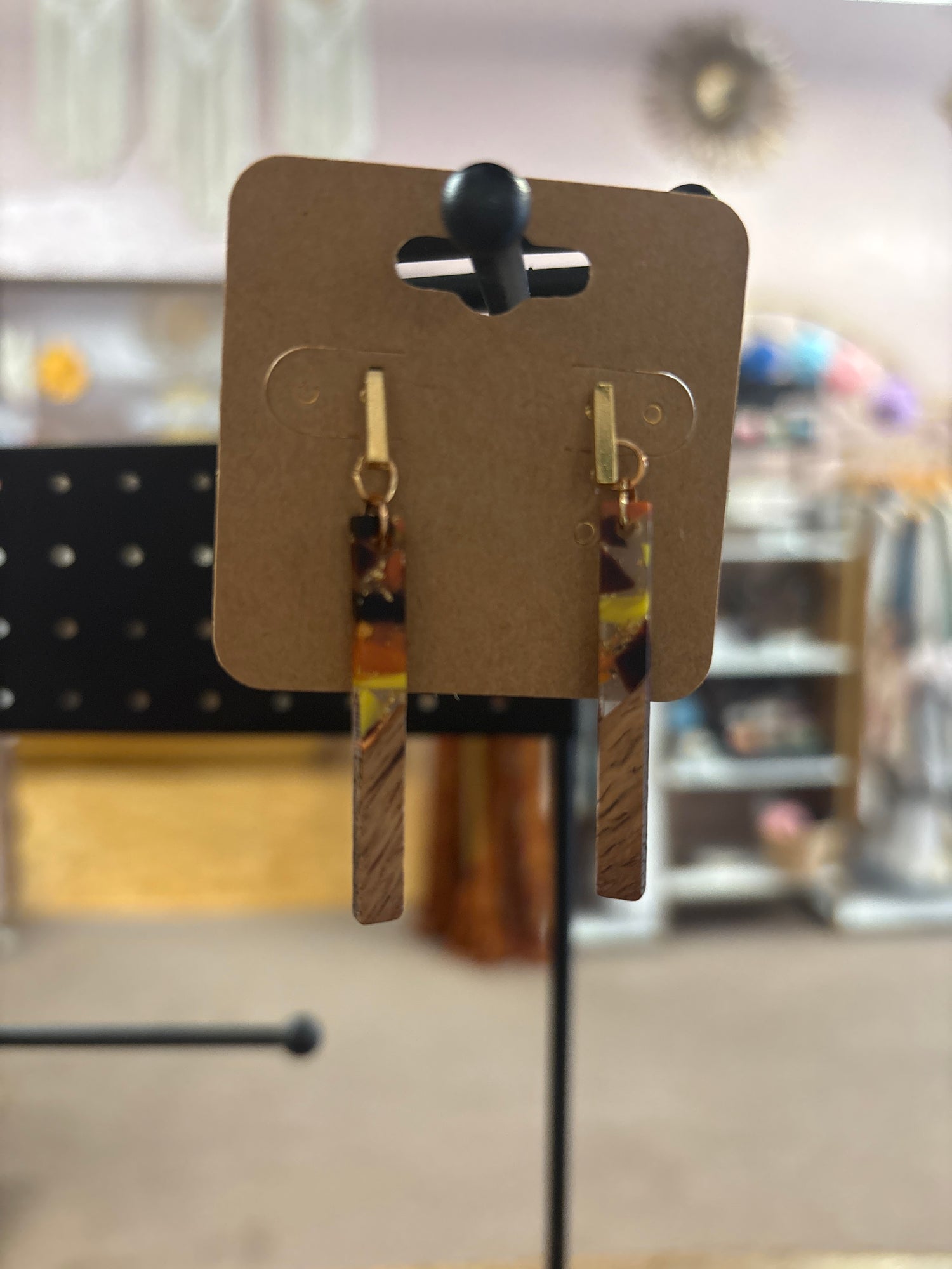 OhHeyBec--Small wood and resin dangle earrings